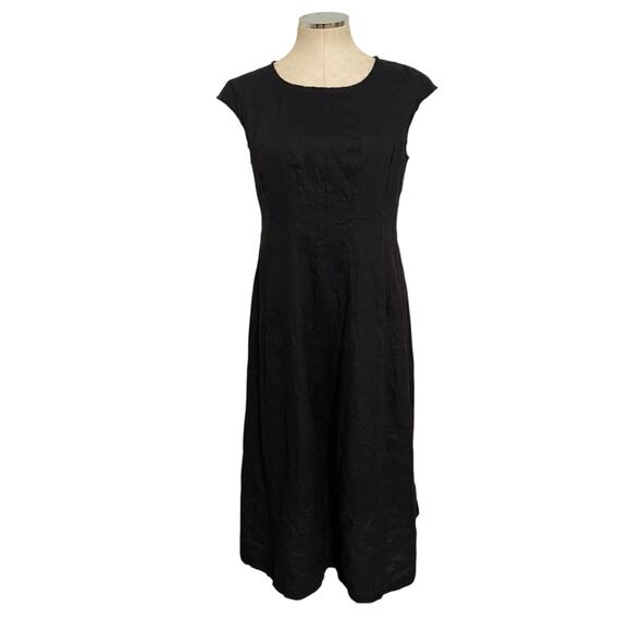 Lafayette 148 New York Dresses & Skirts - Lafayette 148 Linen Black Midi Dress with pockets Cap Sleeve Size Petite 12